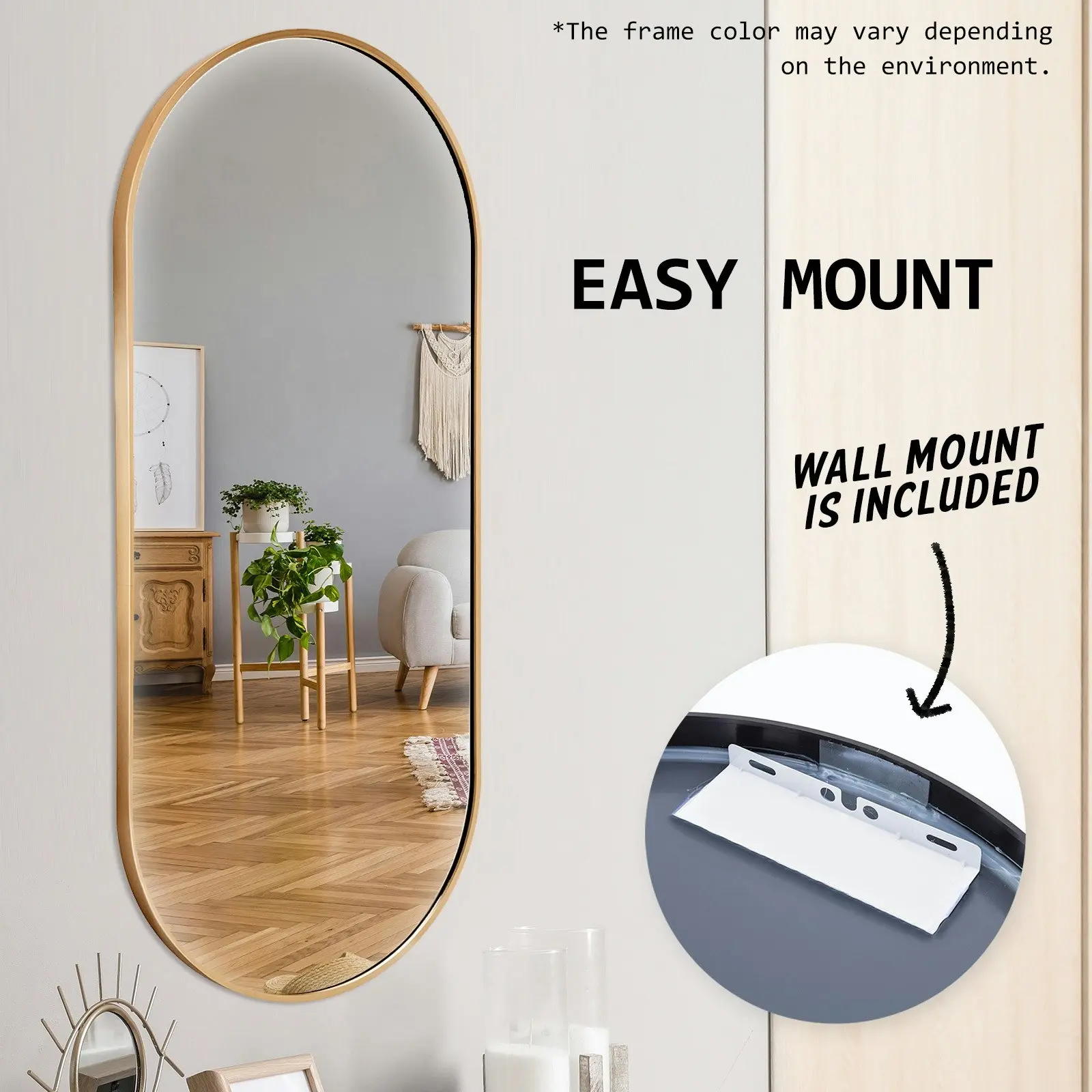 45 x 100cm Wall Mirror Oval Bathroom - GOLD