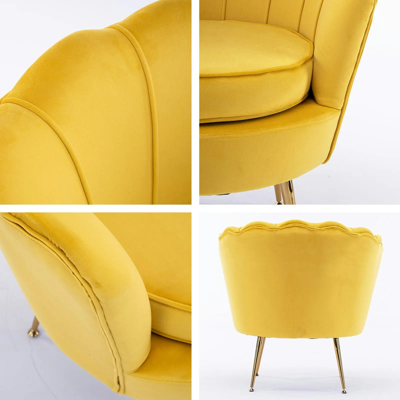 Armchair Velvet Shell Scallop + Ottoman Foot Stool - YELLOW