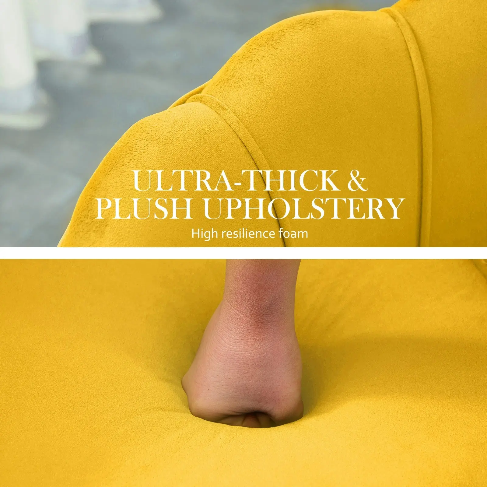 Armchair Velvet Shell Scallop + Ottoman Foot Stool - YELLOW