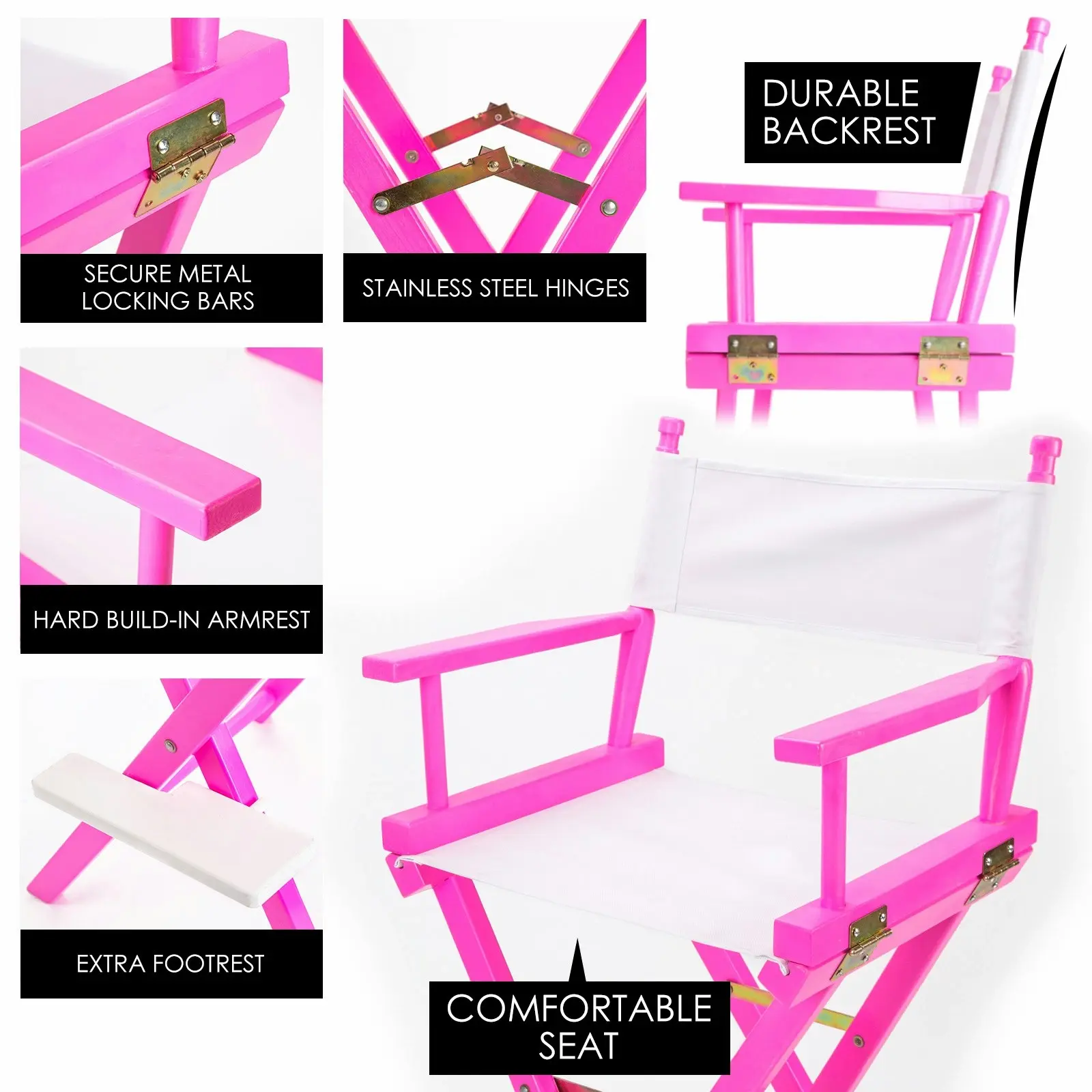 2X 75cm Tall Director Chair - PINK HUMOR