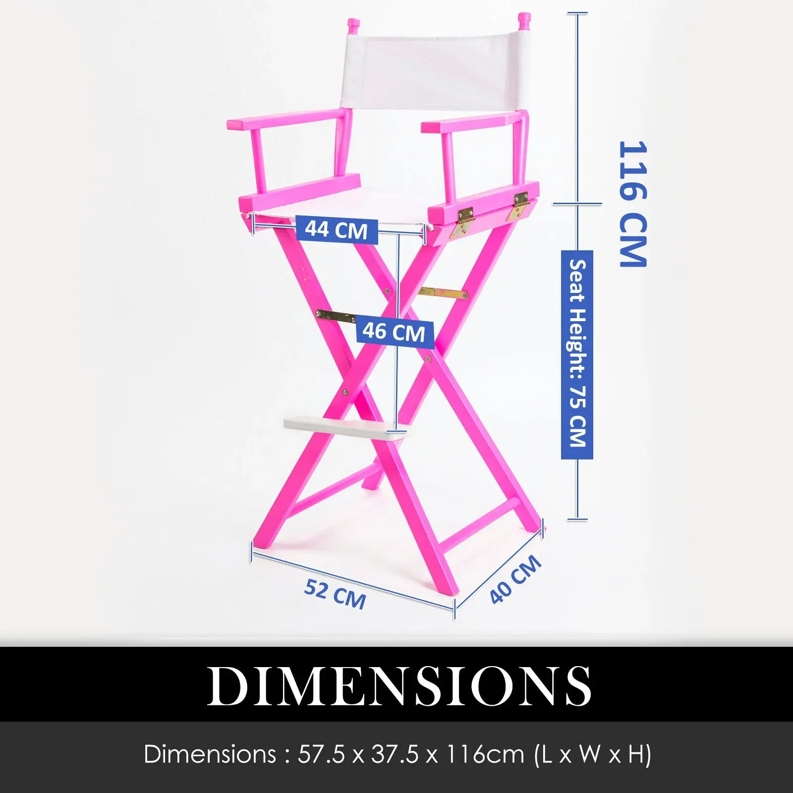 2X 75cm Tall Director Chair - PINK HUMOR