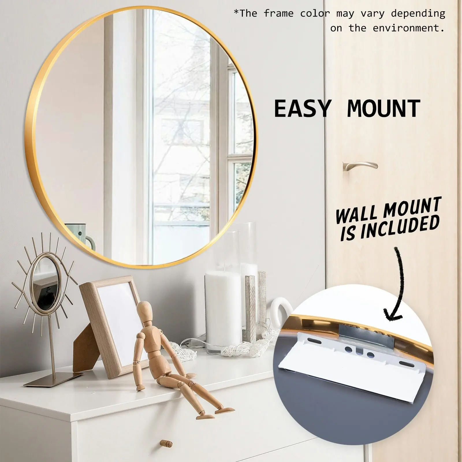 80cm Wall Mirror Round Bathroom - GOLD