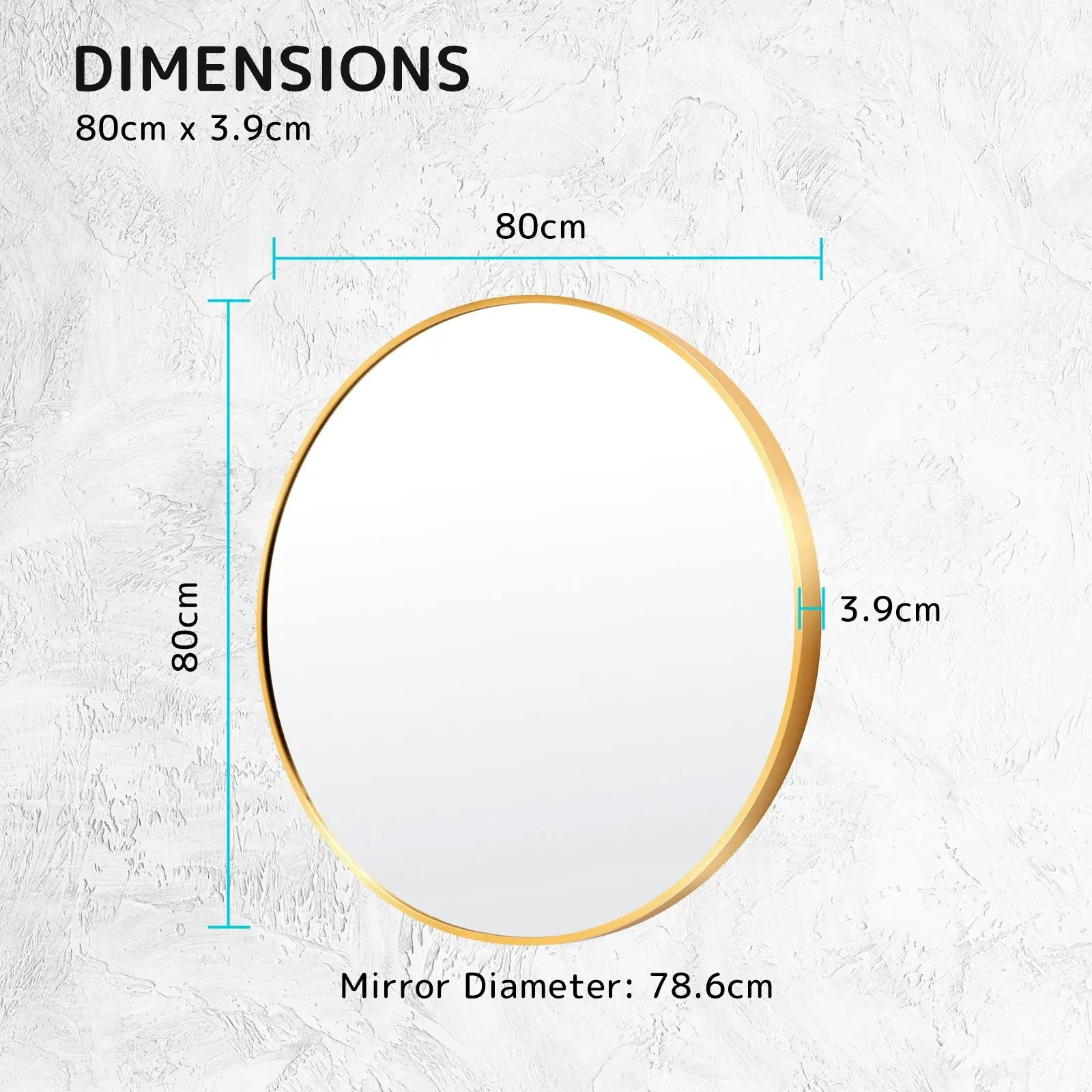 80cm Wall Mirror Round Bathroom - GOLD