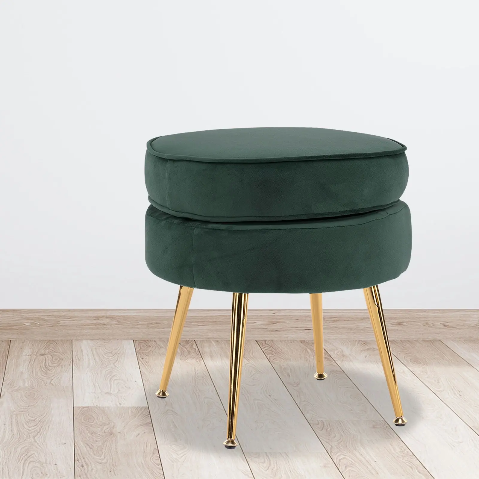 Foot Stool Ottoman Velvet Metal Leg Round - GREEN