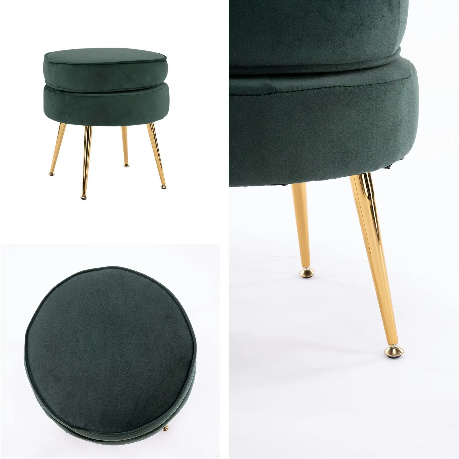 Foot Stool Ottoman Velvet Metal Leg Round - GREEN