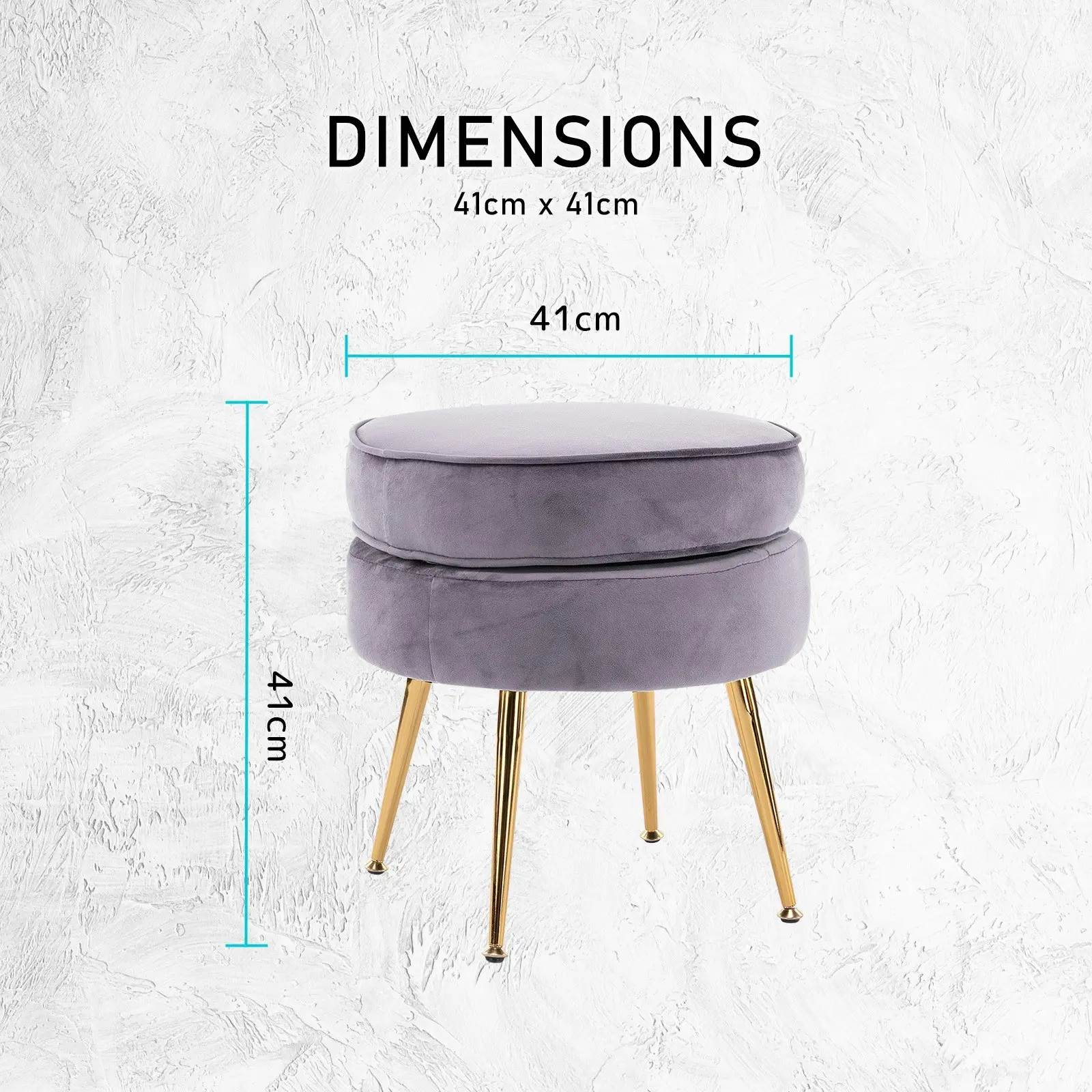 Foot Stool Ottoman Velvet Metal Leg Round - GREY