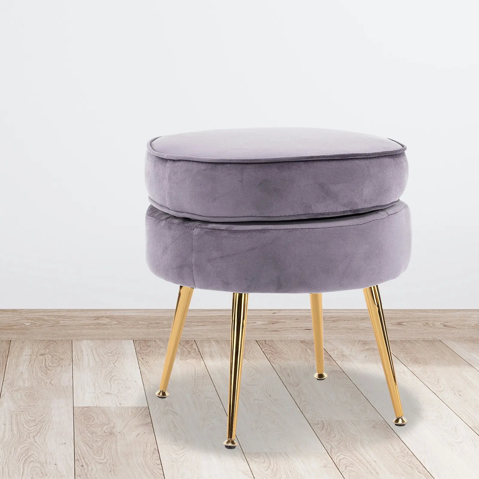 Foot Stool Ottoman Velvet Metal Leg Round - GREY