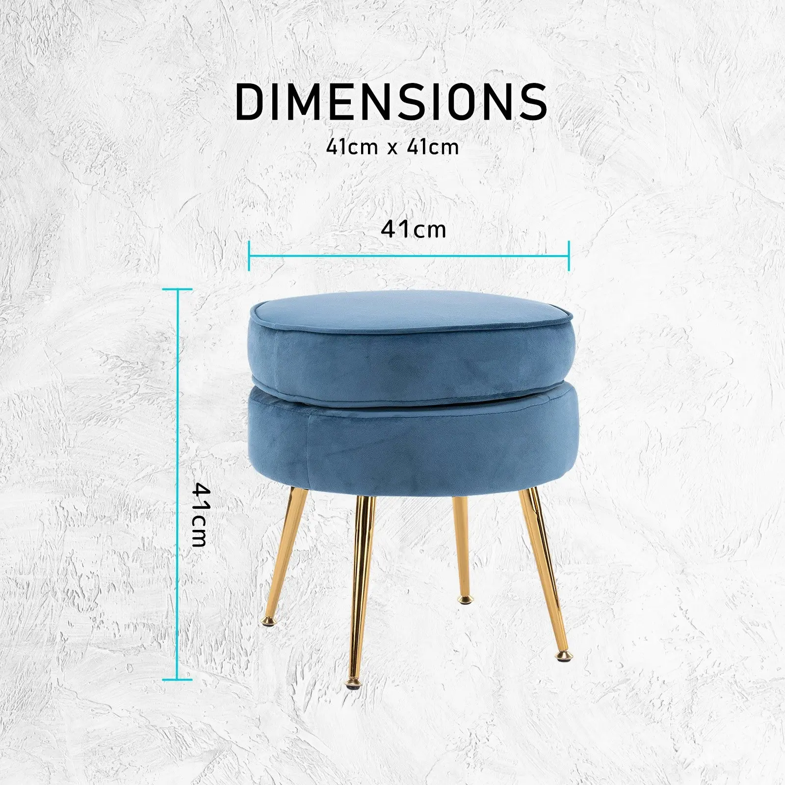 Foot Stool Ottoman Velvet Metal Leg Round - NAVY BLUE