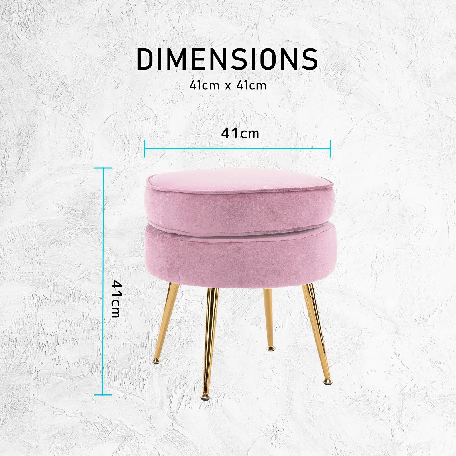 Foot Stool Ottoman Velvet Metal Leg Round - PINK