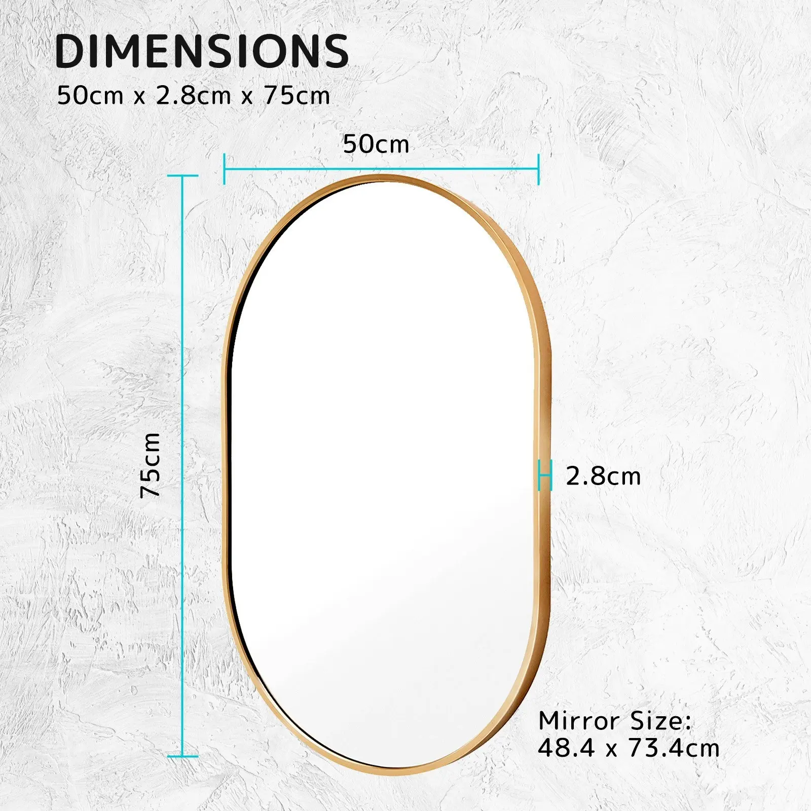 50 x 75cm Wall Mirror Oval Bathroom - GOLD