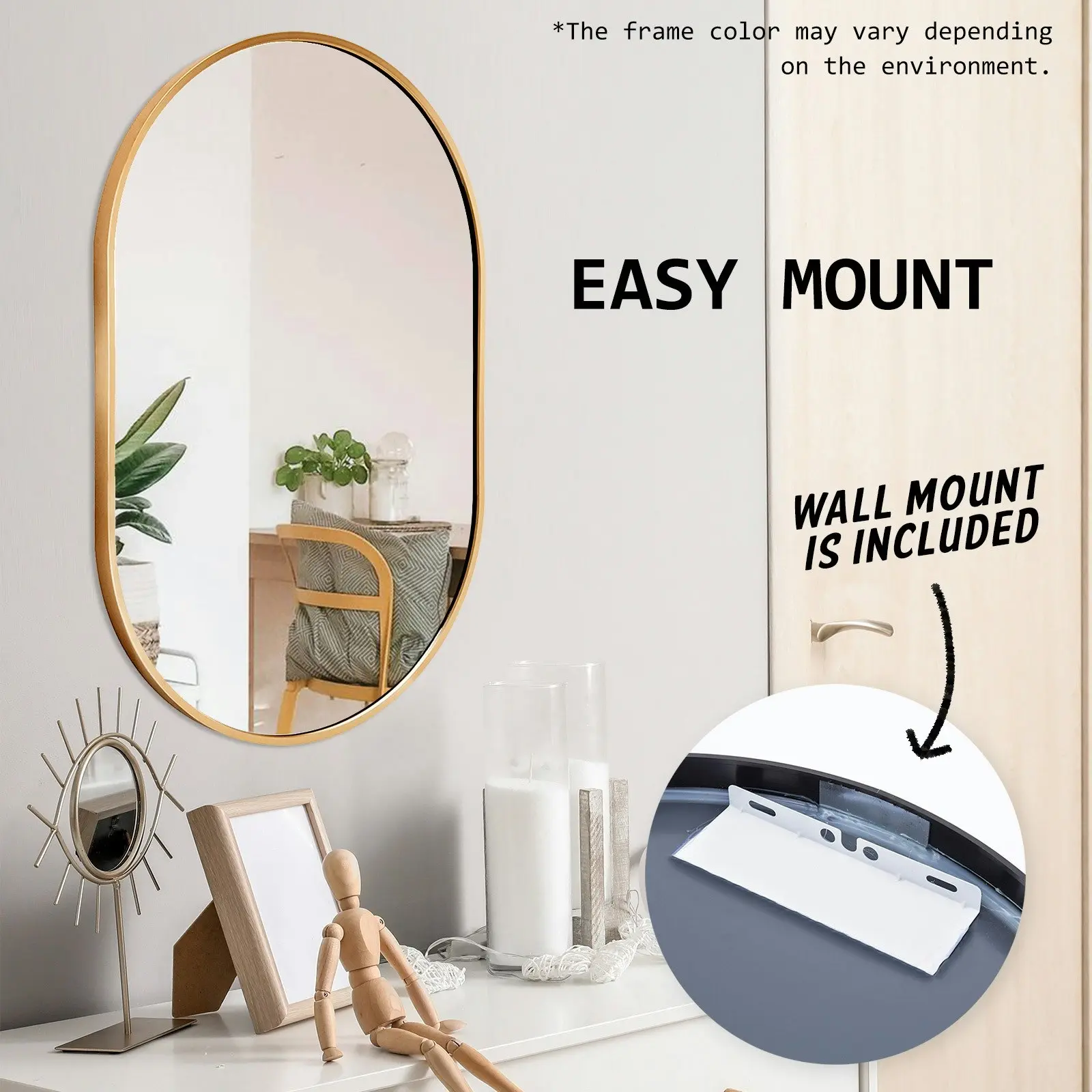 50 x 75cm Wall Mirror Oval Bathroom - GOLD