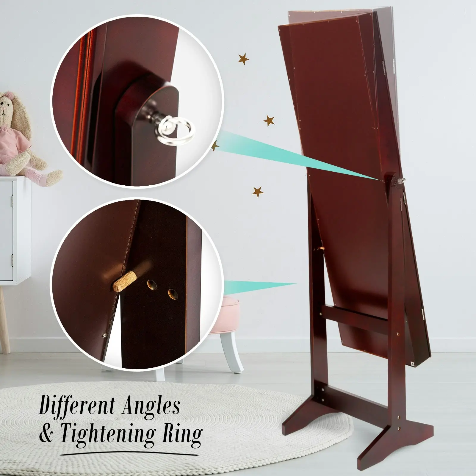 146cm Mirror Jewellery Cabinet LUVO - WALNUT