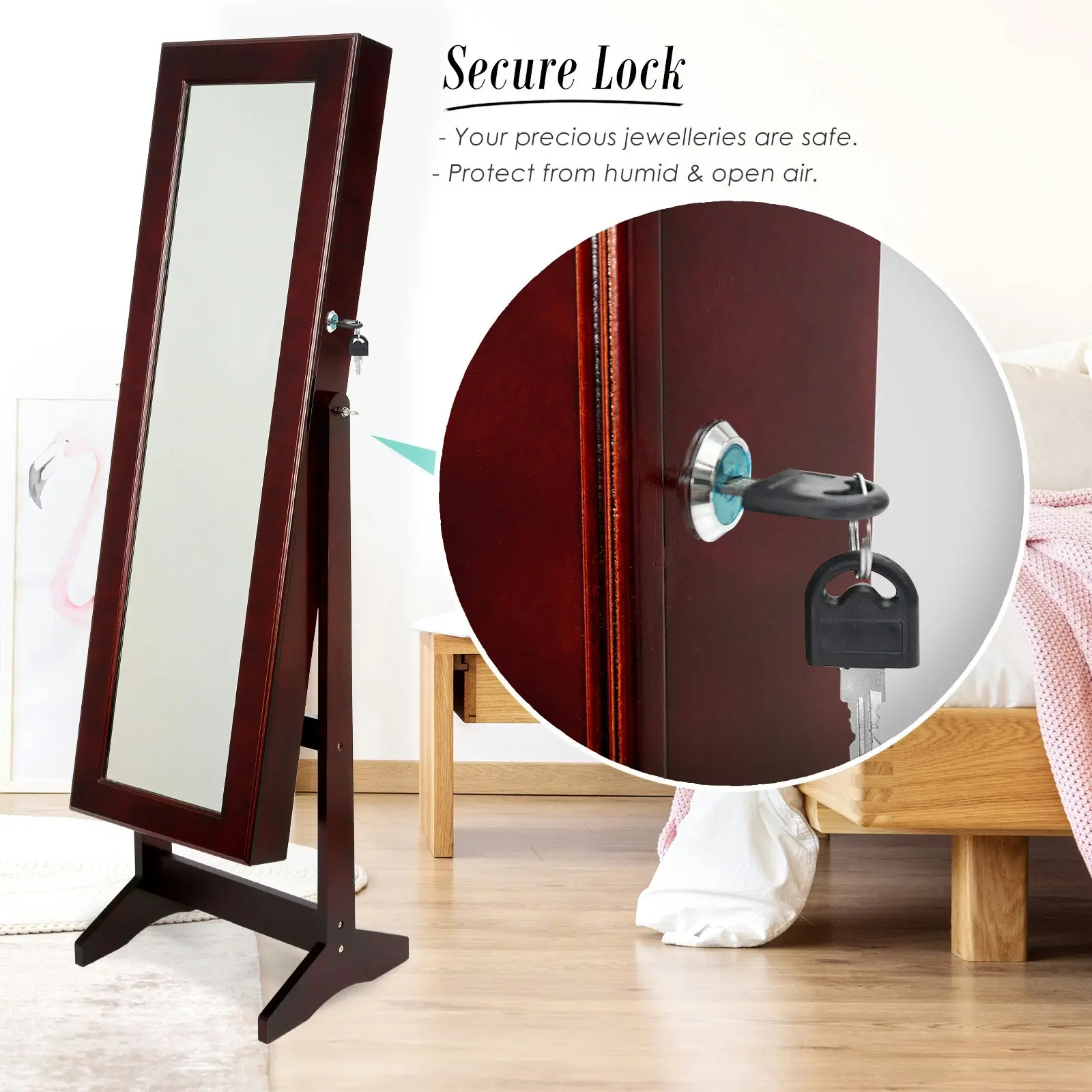 146cm Mirror Jewellery Cabinet LUVO - WALNUT