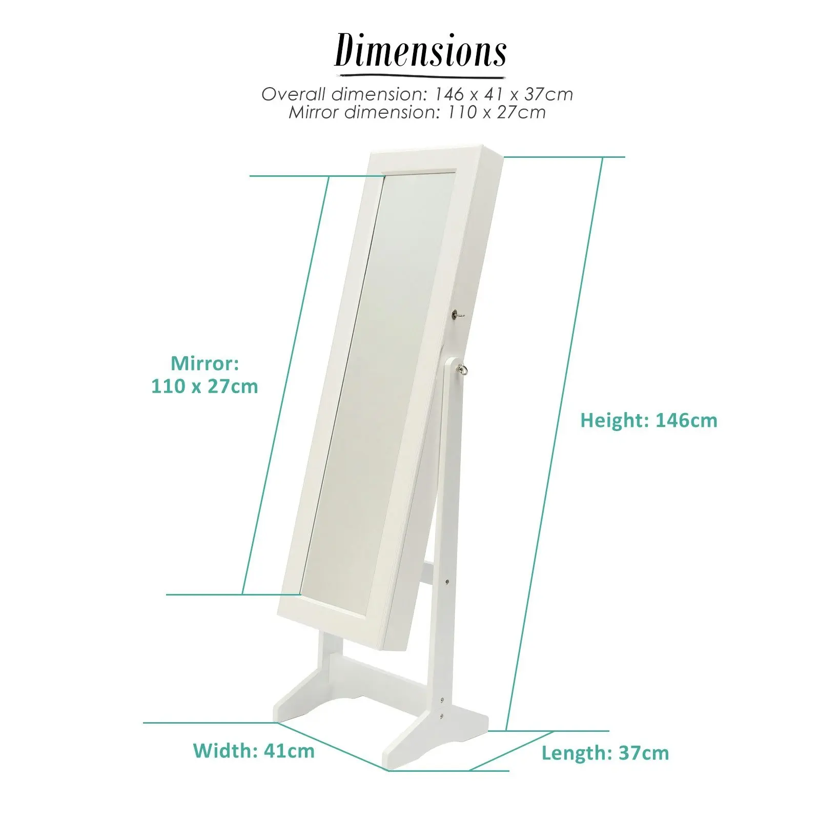 146cm Mirror Jewellery Cabinet LUVO - WHITE