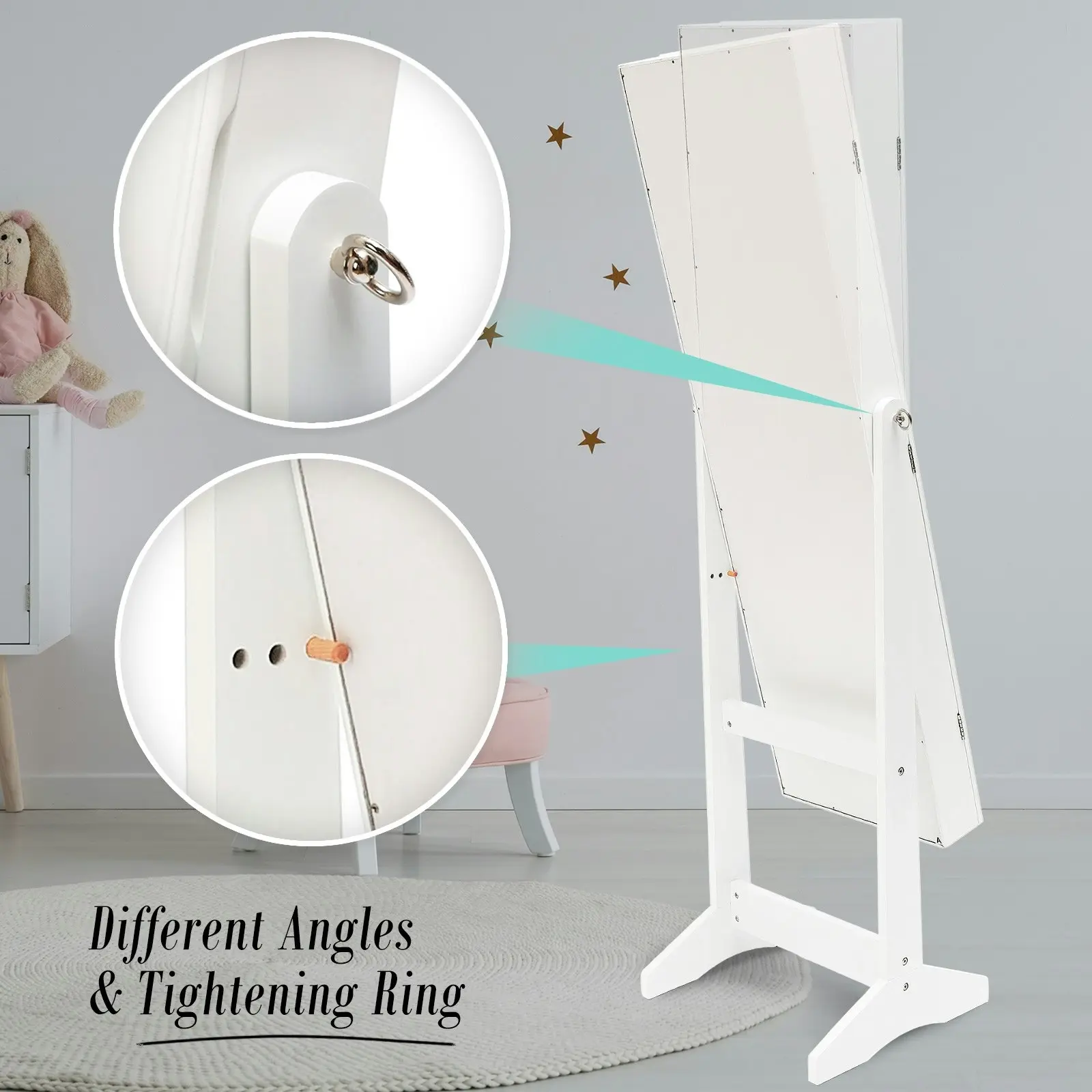 146cm Mirror Jewellery Cabinet LUVO - WHITE