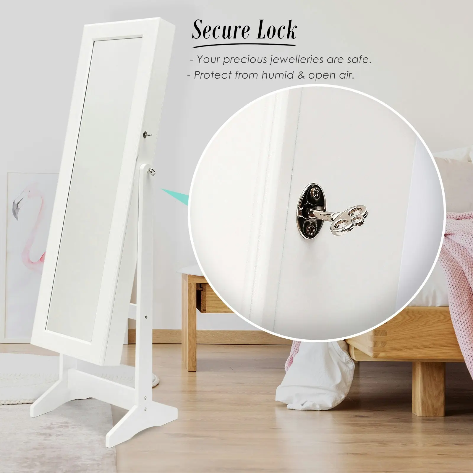 146cm Mirror Jewellery Cabinet LUVO - WHITE