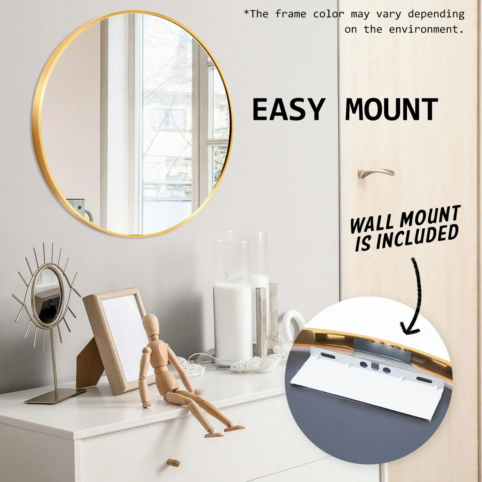 70cm Wall Mirror Round Bathroom - GOLD