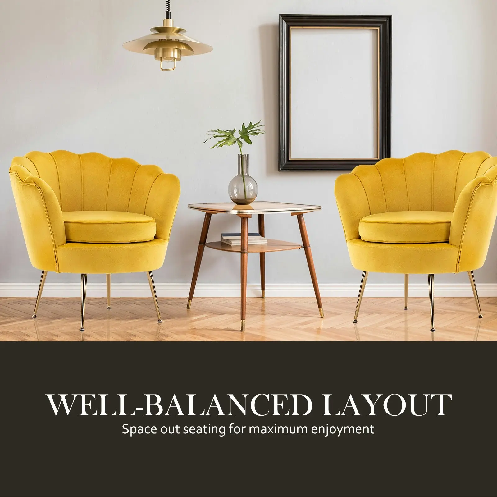 Armchair Velvet Shell Scallop - YELLOW