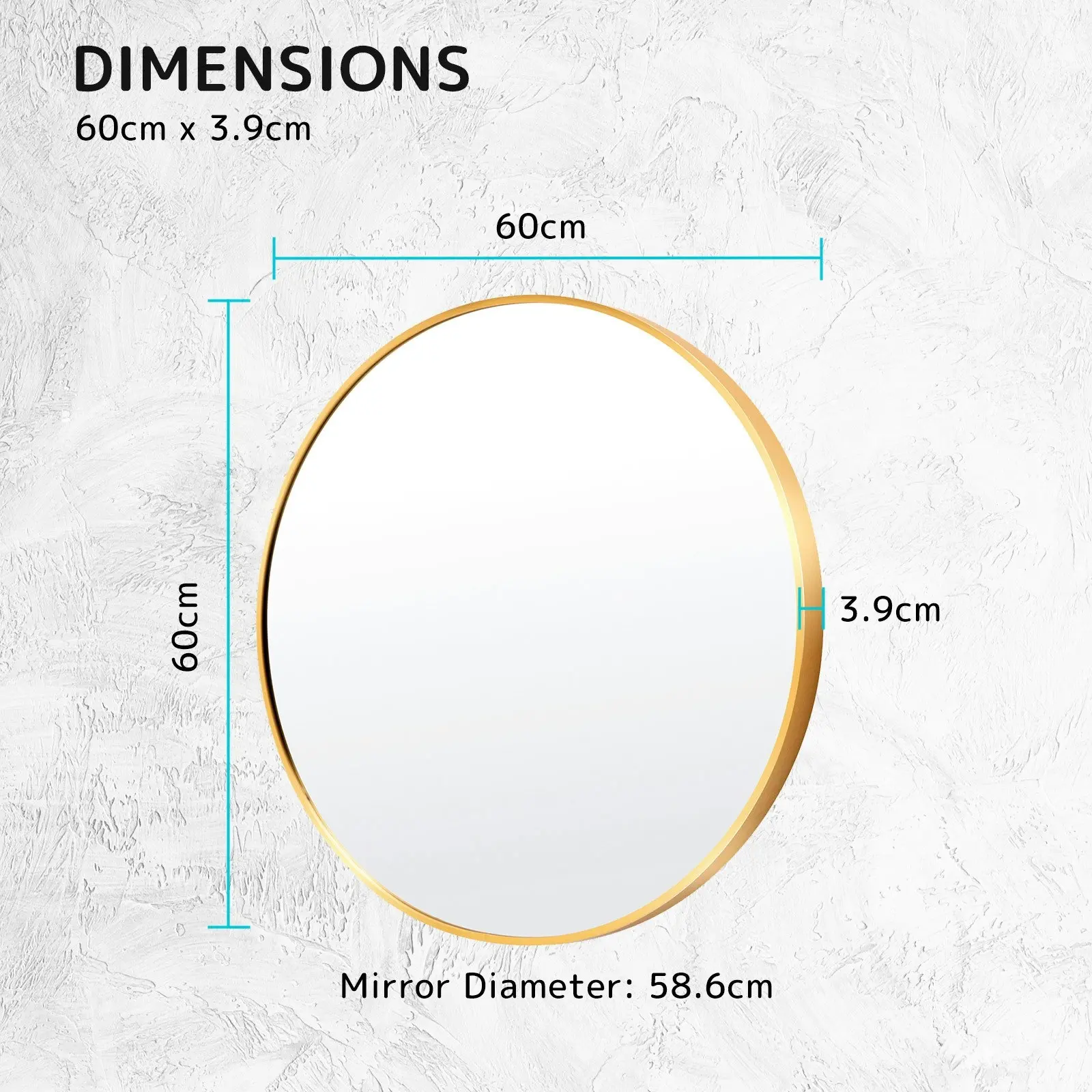 60cm Wall Mirror Round Bathroom - GOLD