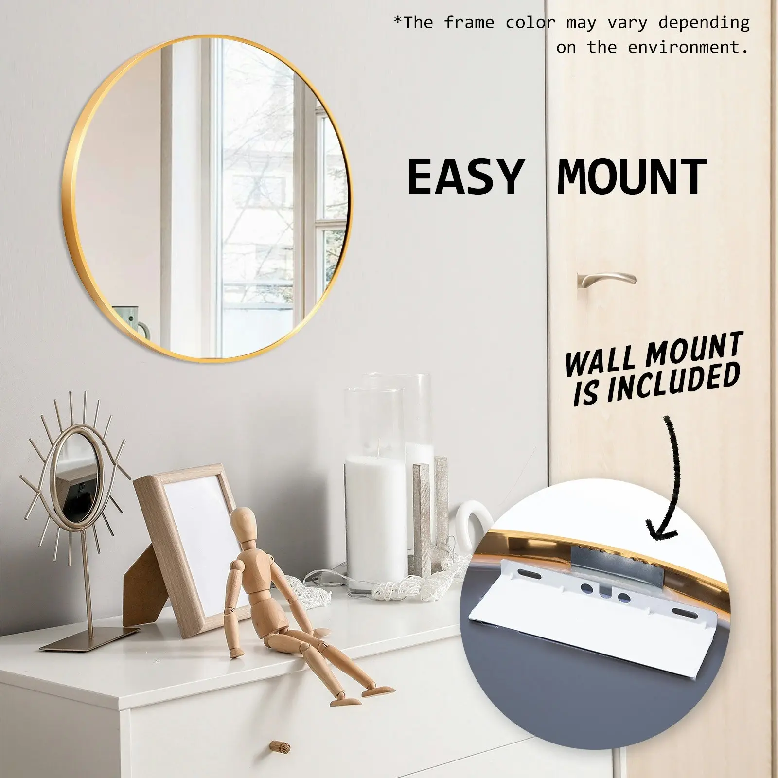 50cm Wall Mirror Round Bathroom - GOLD