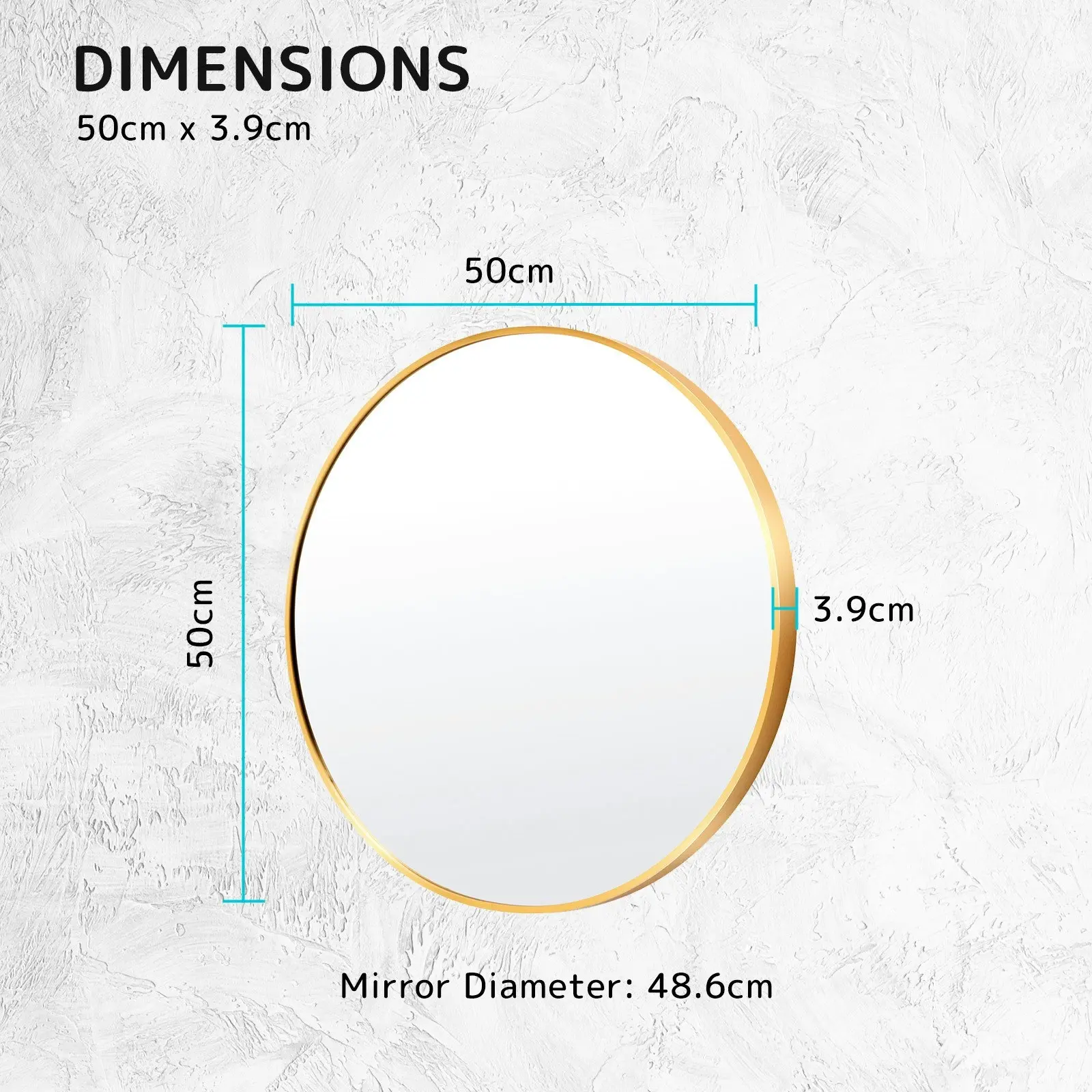 50cm Wall Mirror Round Bathroom - GOLD