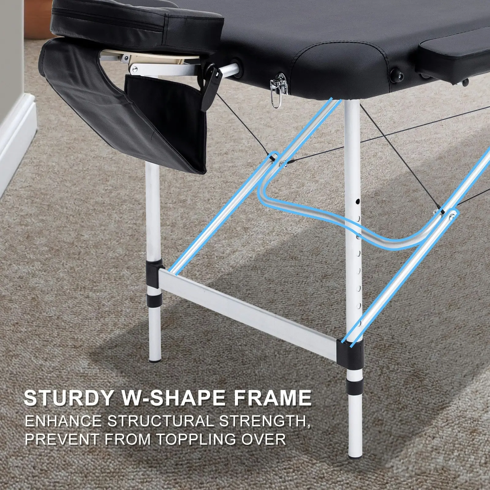 75cm Aluminium Portable Massage Table - BLACK