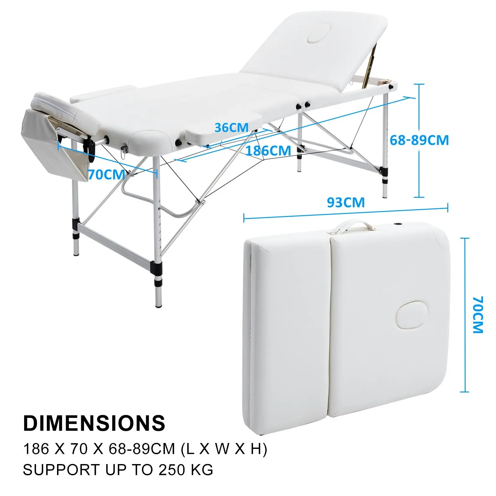 70cm Aluminium Portable Massage Table - WHITE