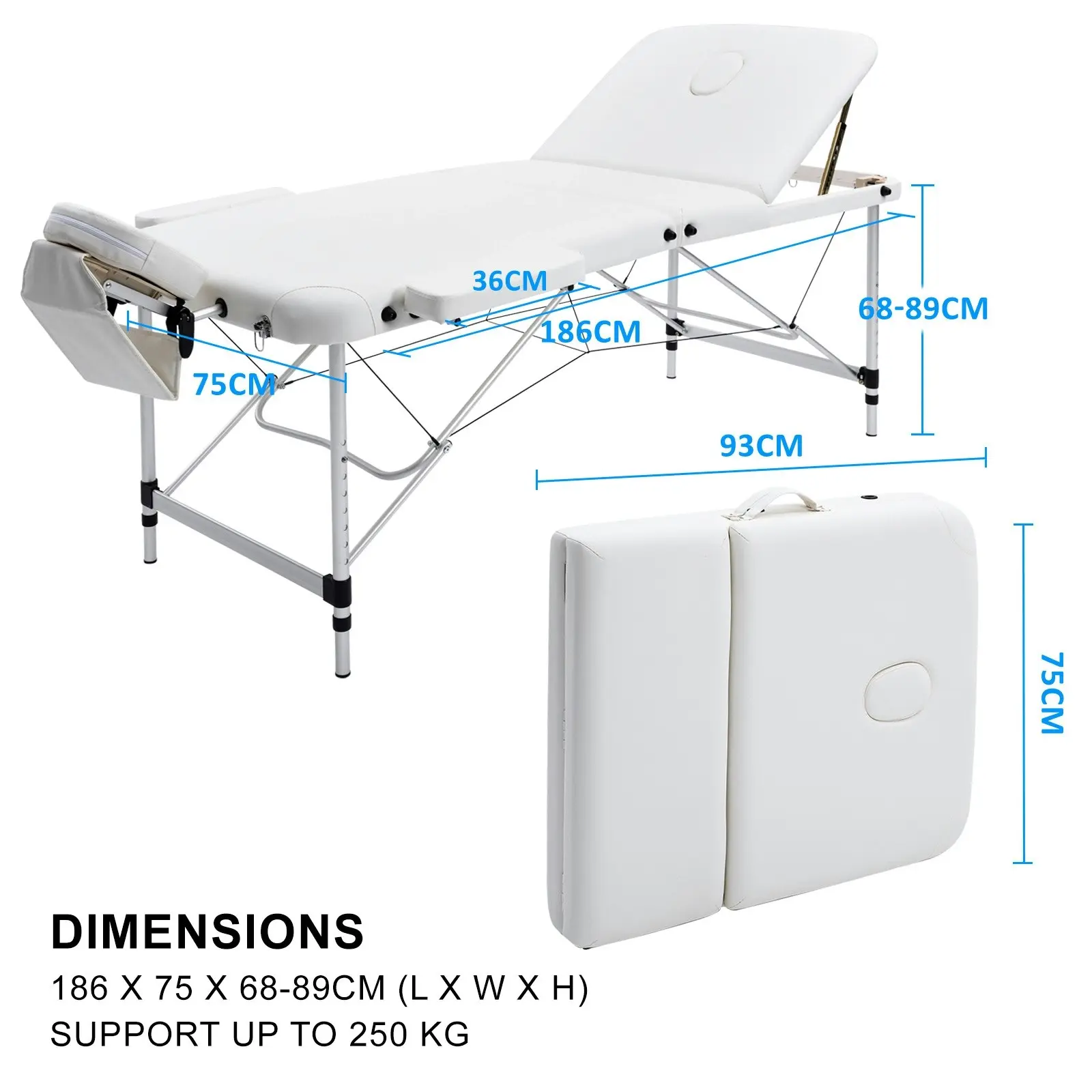 75cm Aluminium Portable Massage Table - WHITE