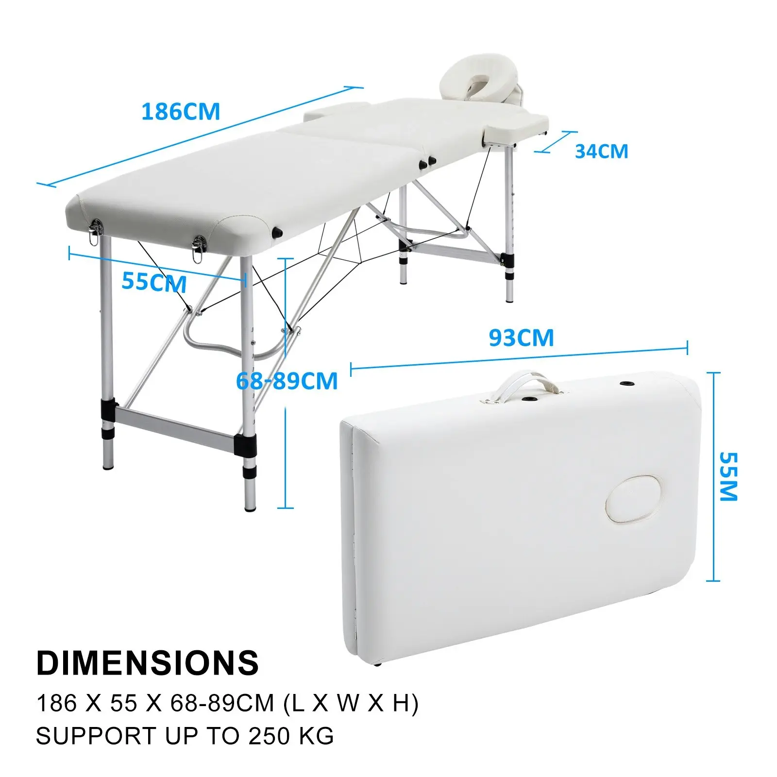 55cm Aluminium Portable Massage Table - WHITE