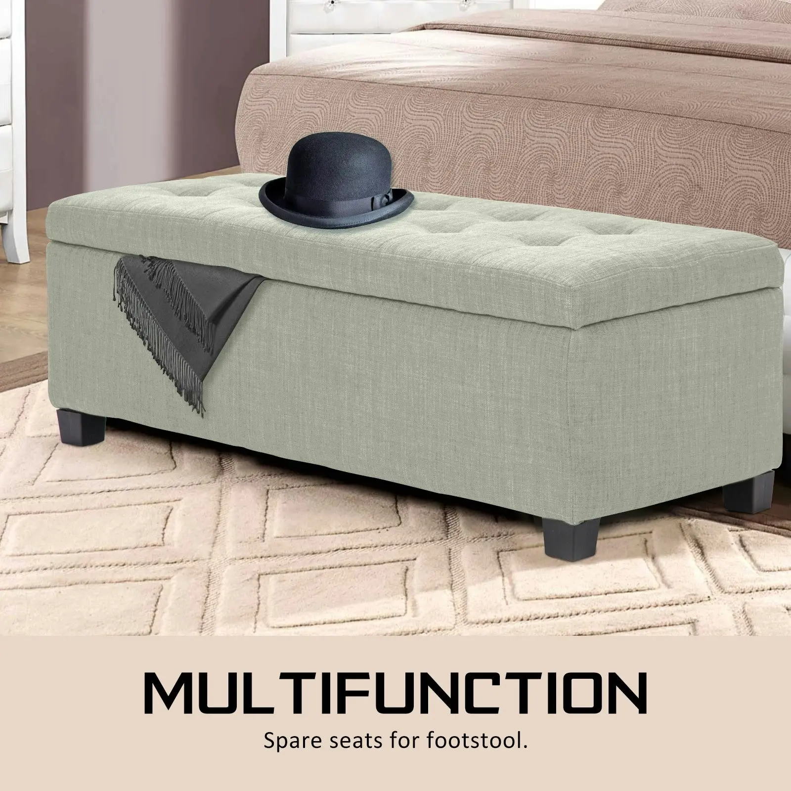 102cm Storage Ottoman Fabric - LIGHT GREEN