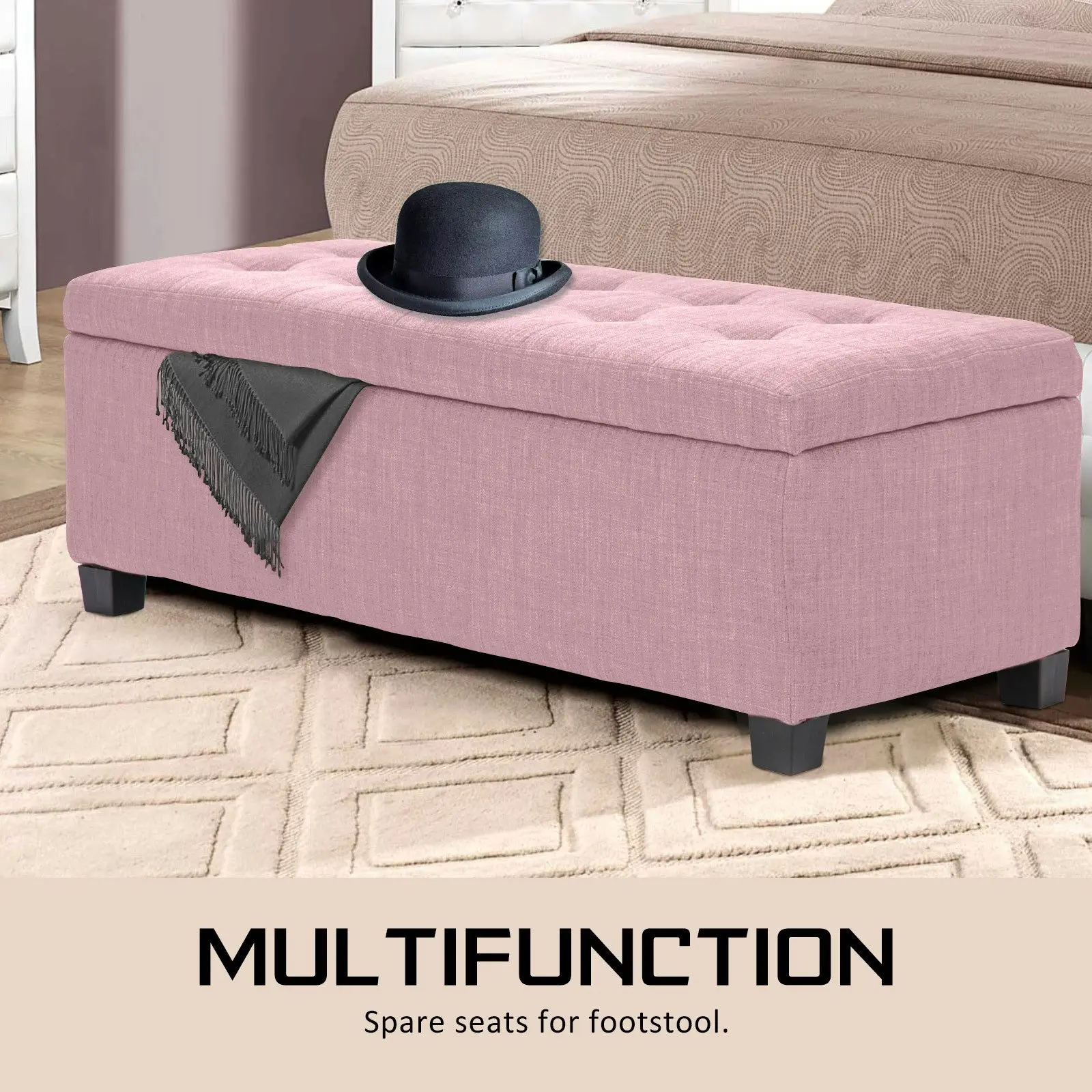 102cm Storage Ottoman Fabric - PINK