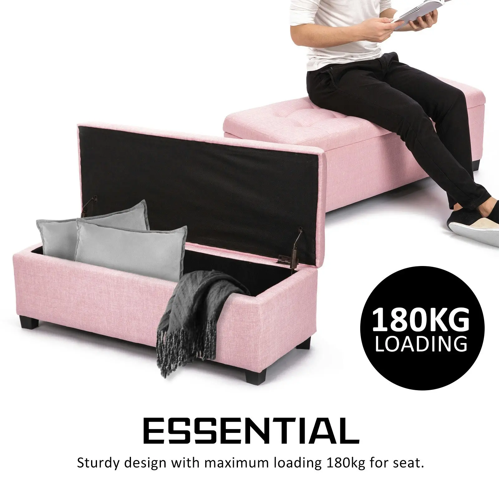 102cm Storage Ottoman Fabric - PINK