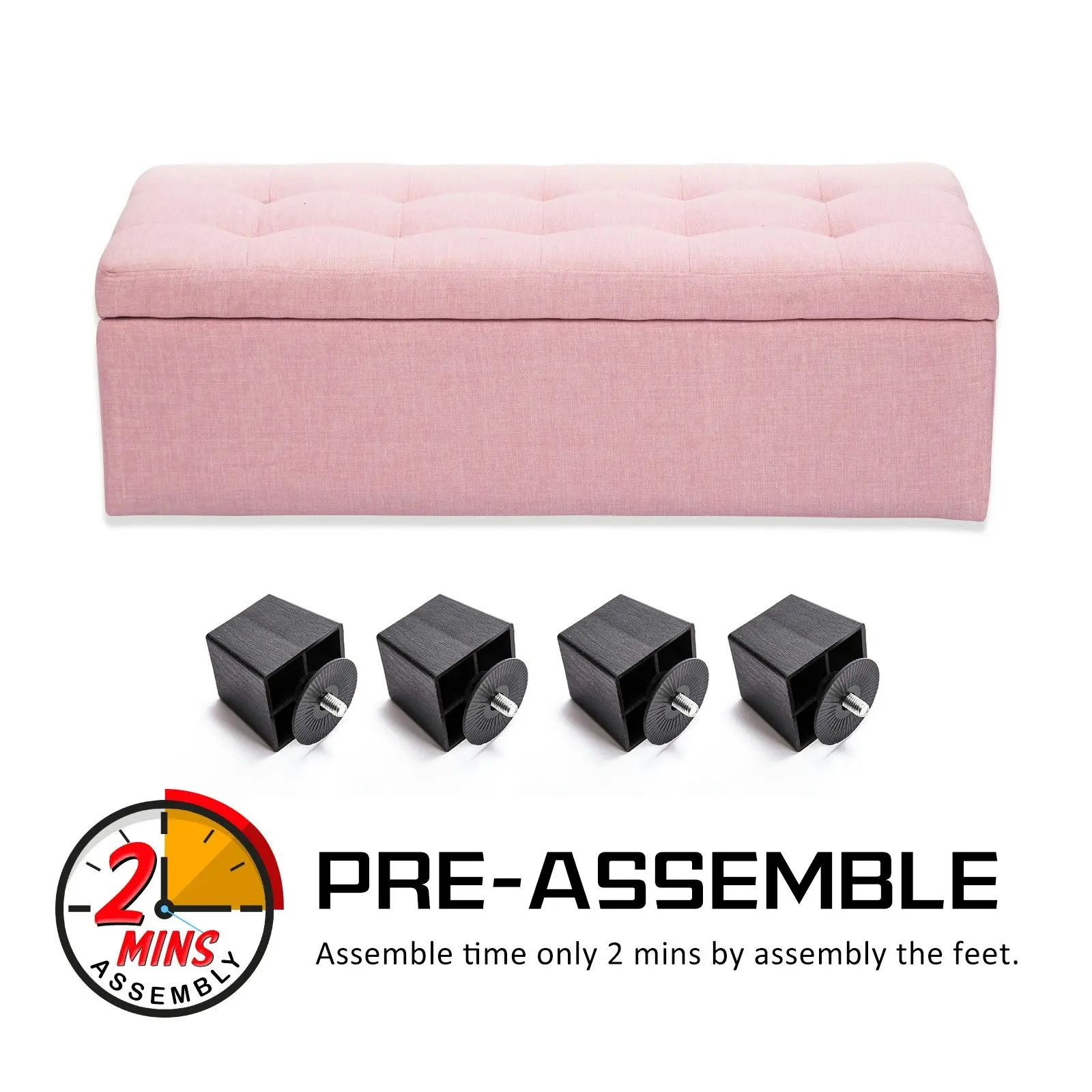 102cm Storage Ottoman Fabric - PINK