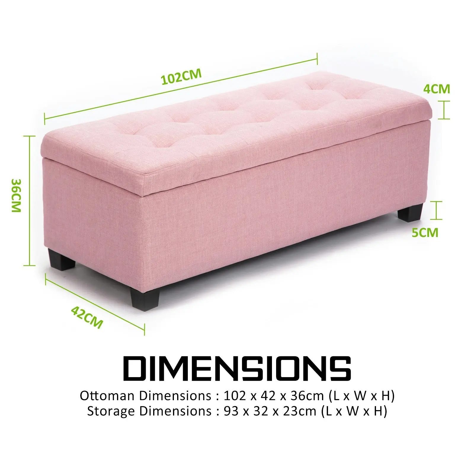 102cm Storage Ottoman Fabric - PINK