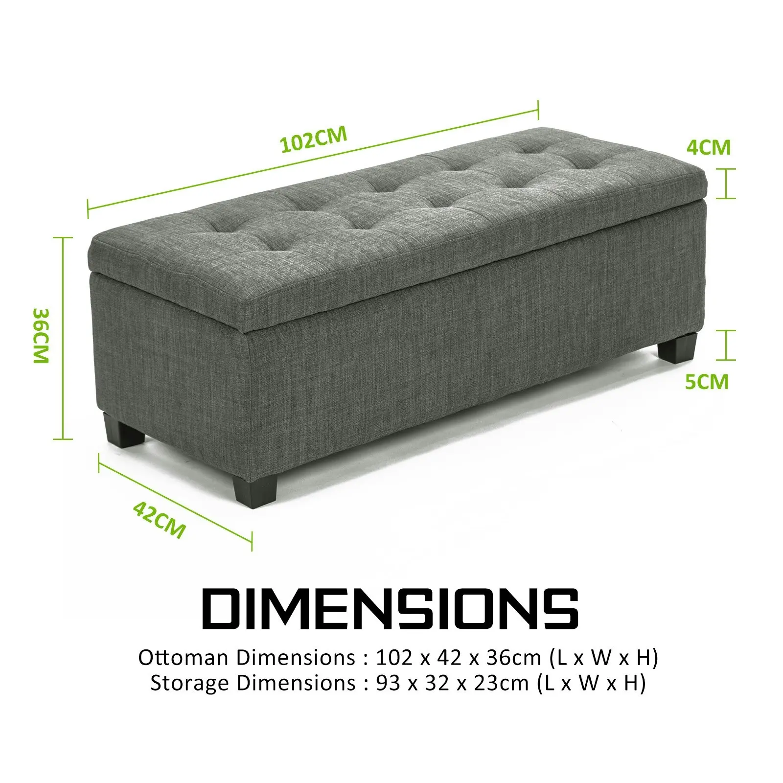 102cm Storage Ottoman Fabric - DARK GREY