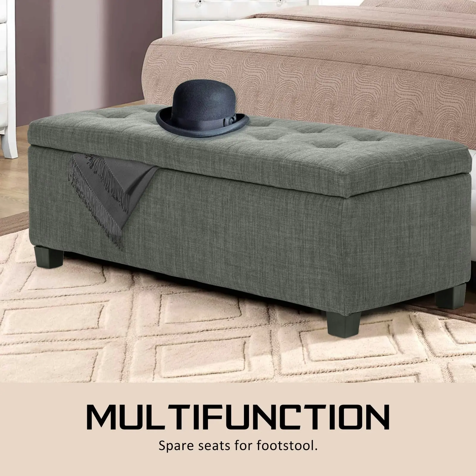 102cm Storage Ottoman Fabric - DARK GREY