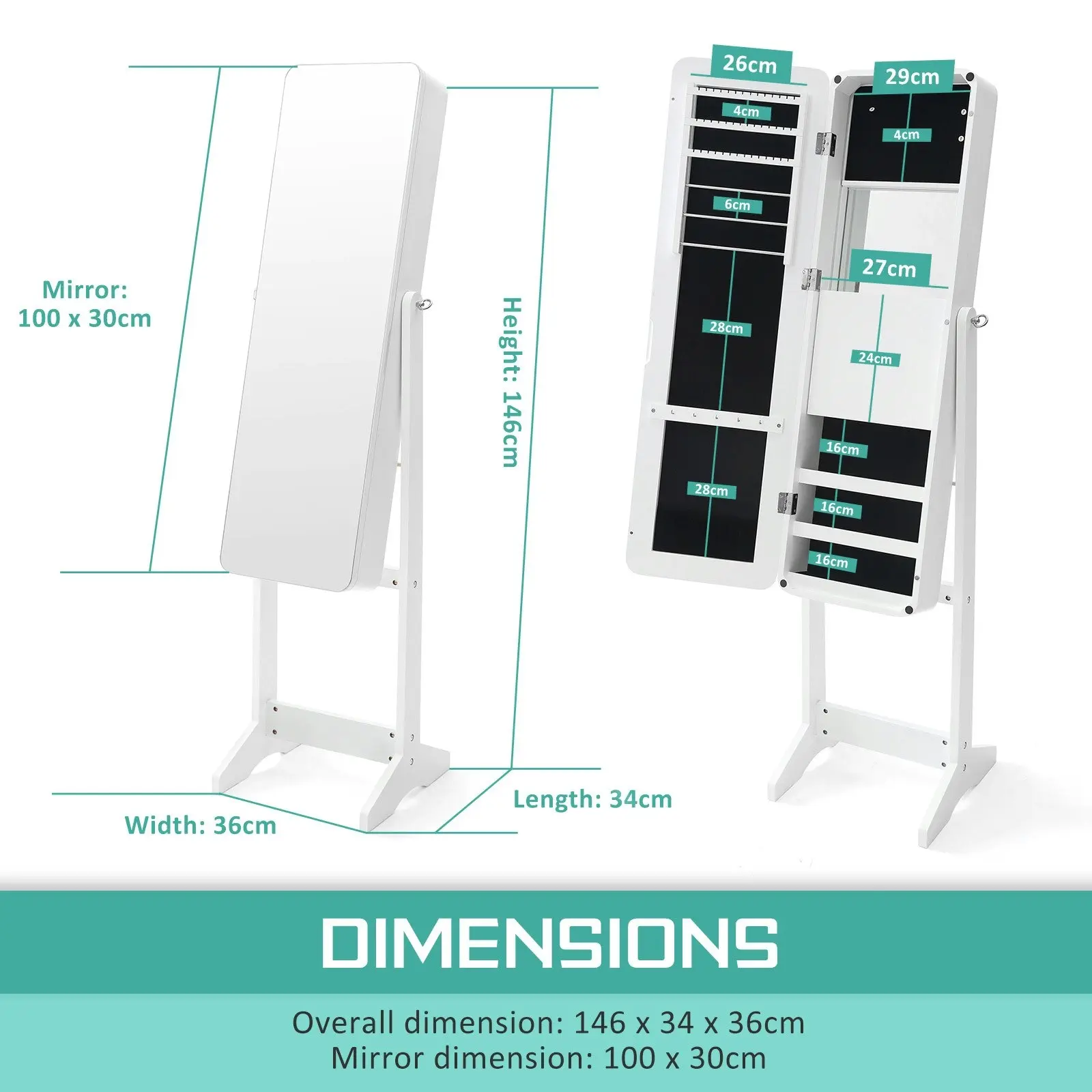 Mirror Jewellery Cabinet FLASHY - White LED