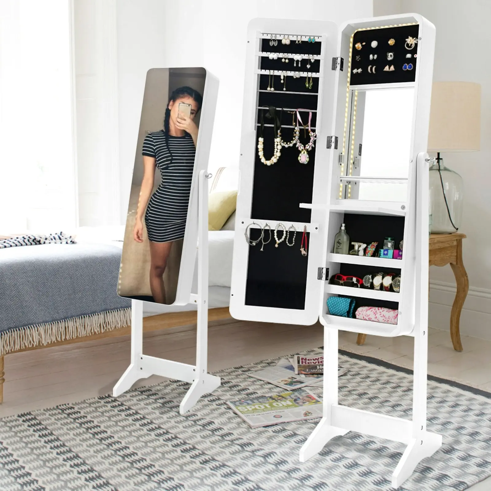 Mirror Jewellery Cabinet FLASHY - White LED