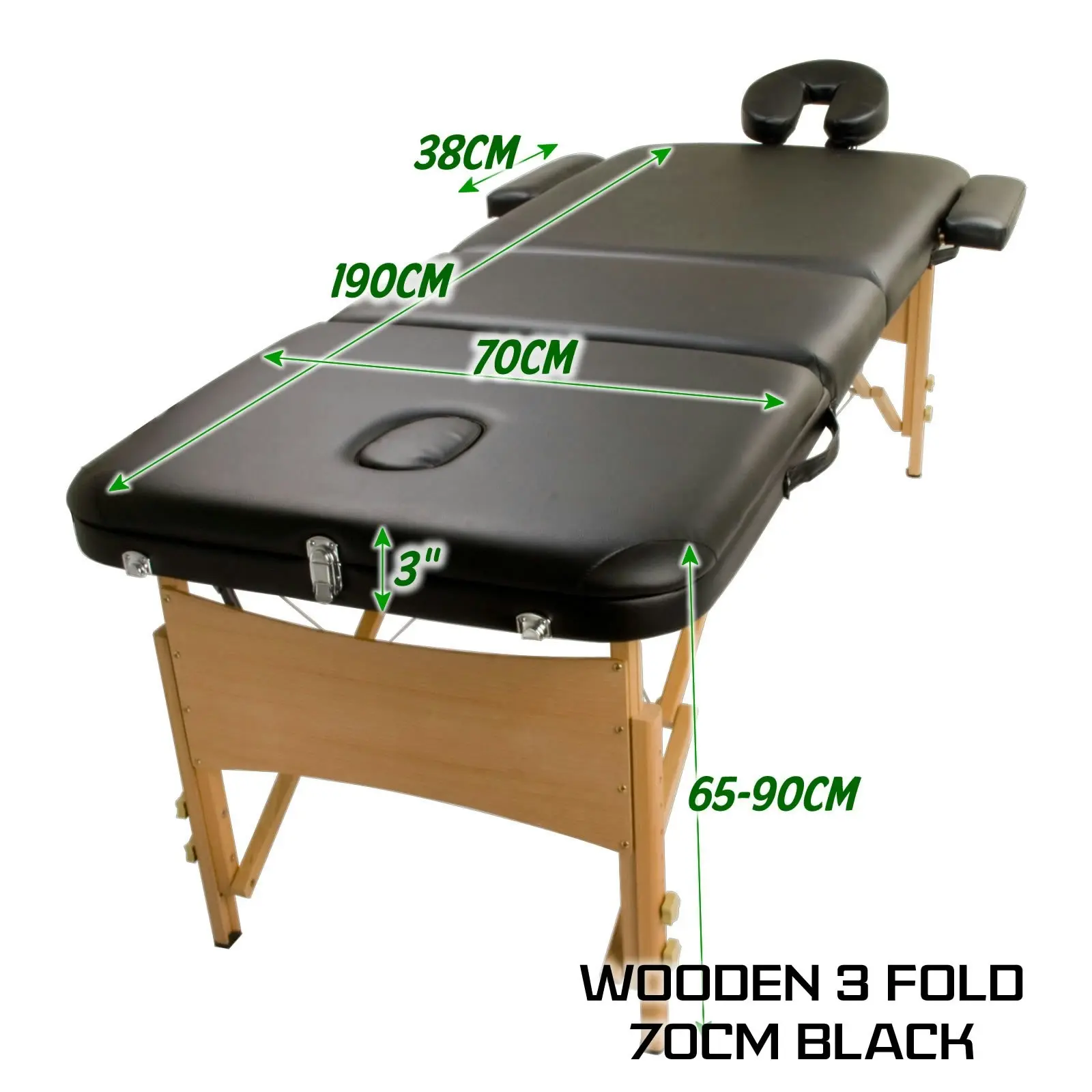 70cm Wooden Portable Massage Table - BLACK