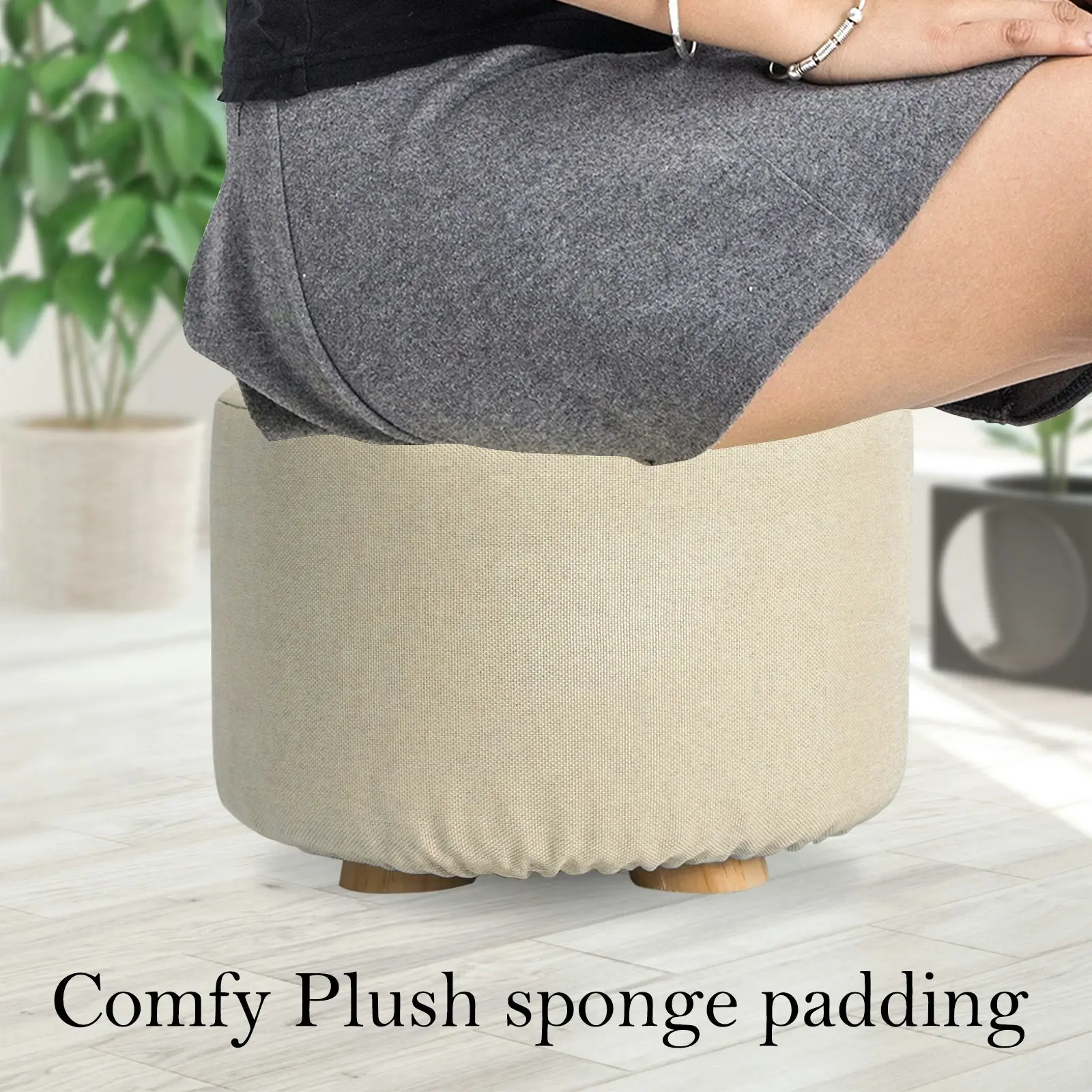 2X Round Foot Stool - BEIGE