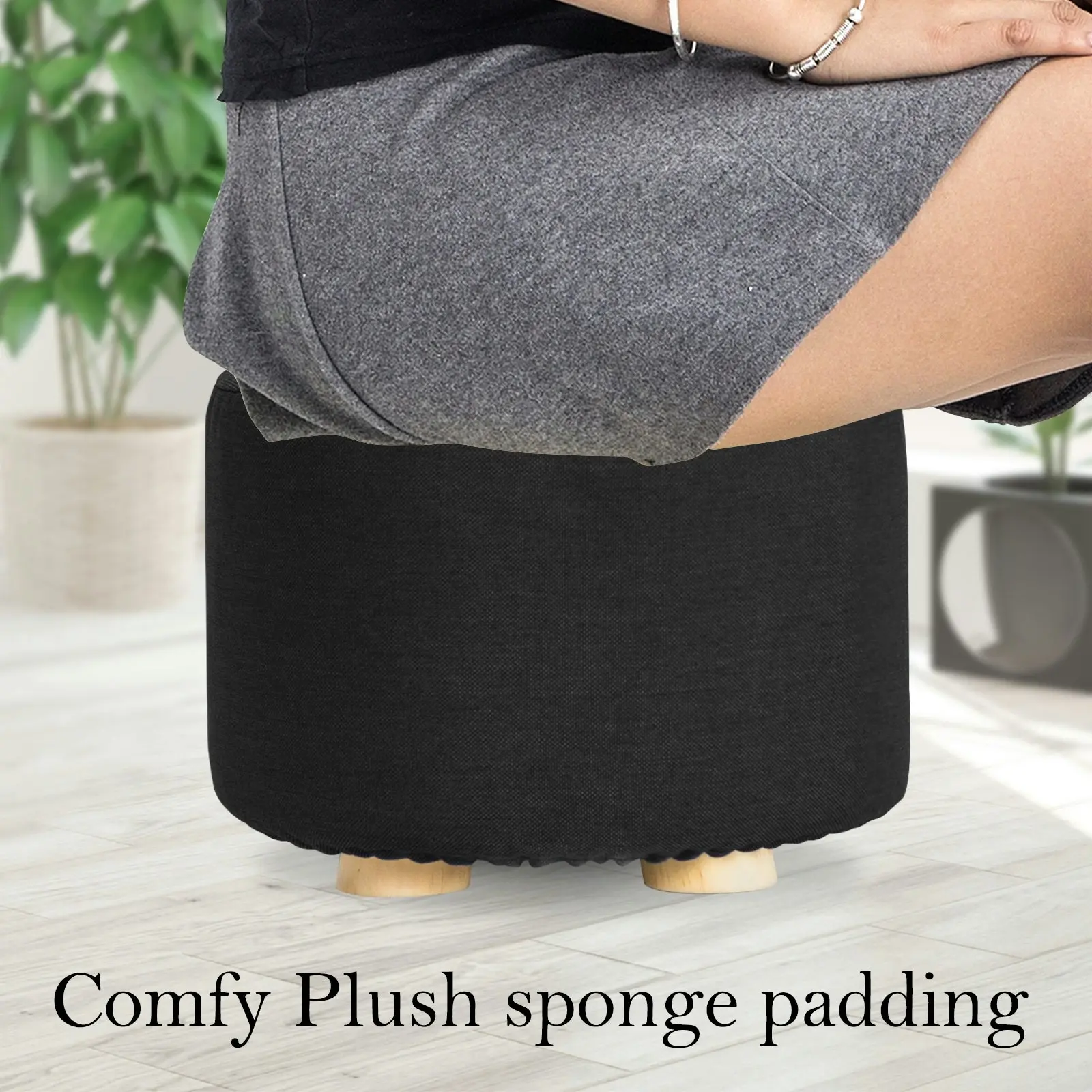 Round Foot Stool - BLACK