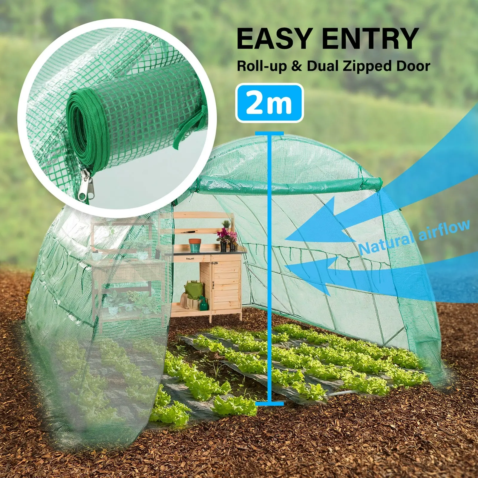 4x3x2M Greenhouse PE Dome Tunnel - GREEN