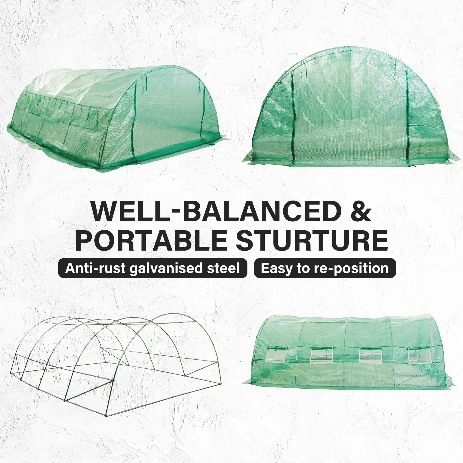 4x3x2M Greenhouse PE Dome Tunnel - GREEN