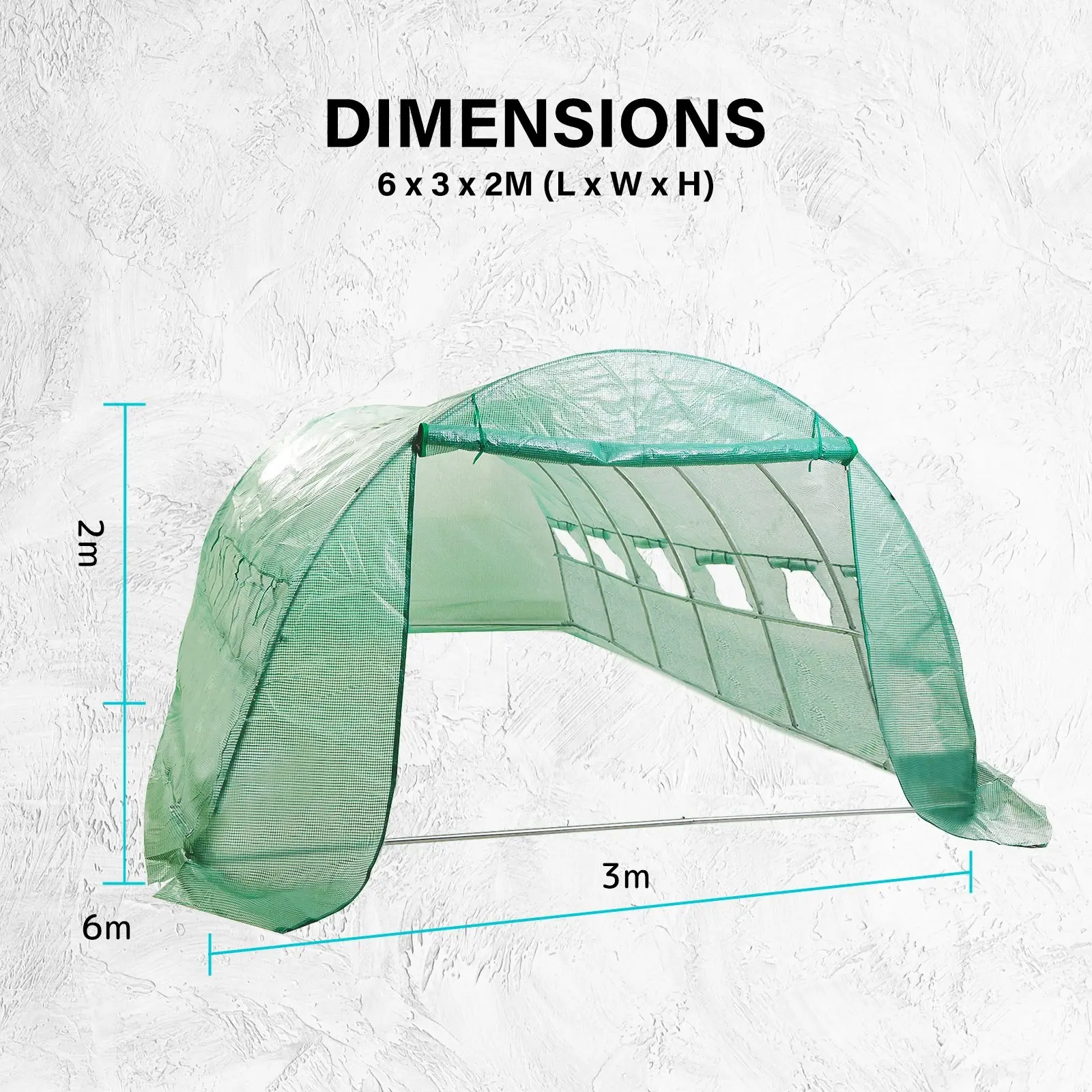 6x3x2M Greenhouse PE Dome Tunnel - GREEN