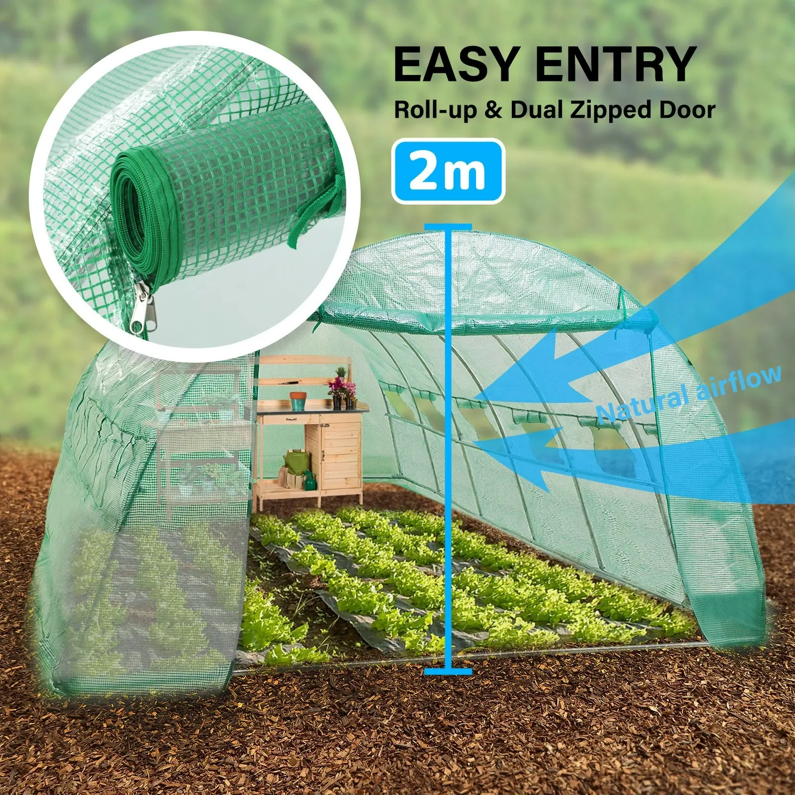 6x3x2M Greenhouse PE Dome Tunnel - GREEN