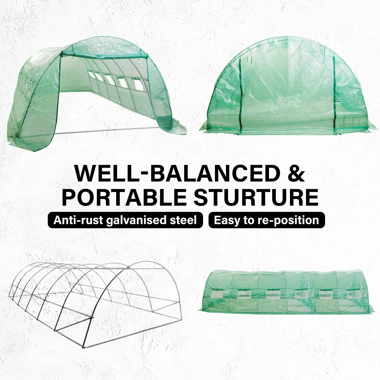 6x3x2M Greenhouse PE Dome Tunnel - GREEN