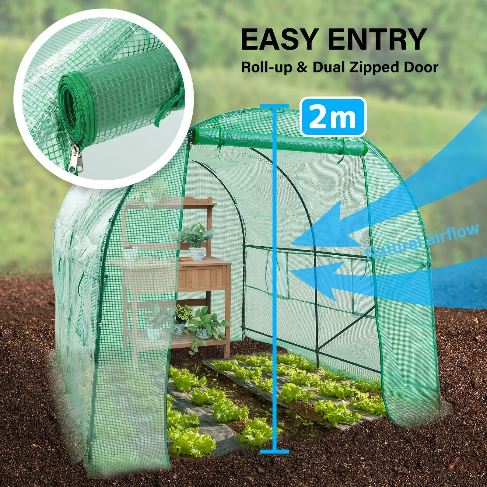 3.5x2x2M Greenhouse PE Dome Tunnel - GREEN