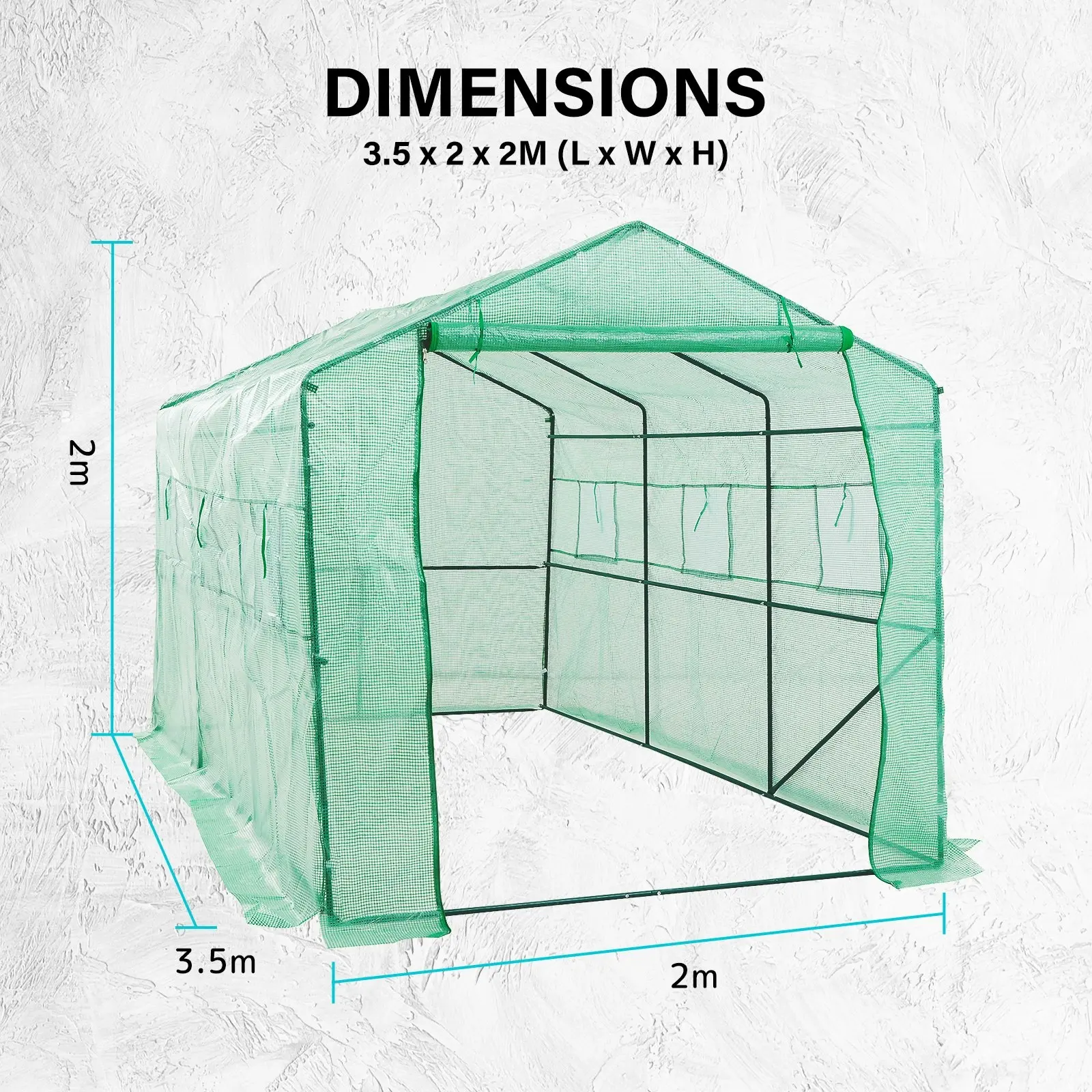 3.5x2x2M Greenhouse PE Apex Roof - GREEN