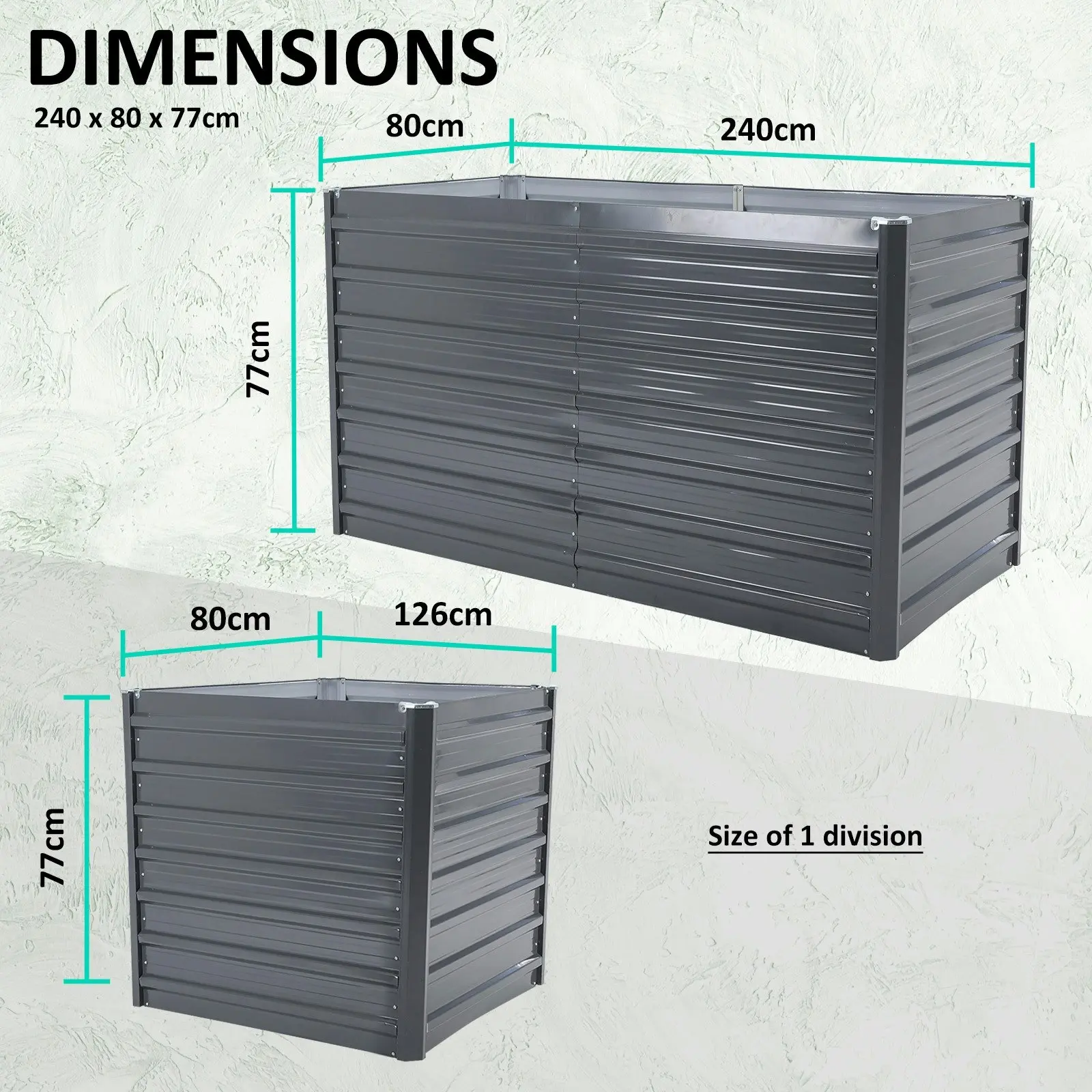 Raised Garden Bed 2 in 1 Rectangular 240 x 80 x 77cm - GREY