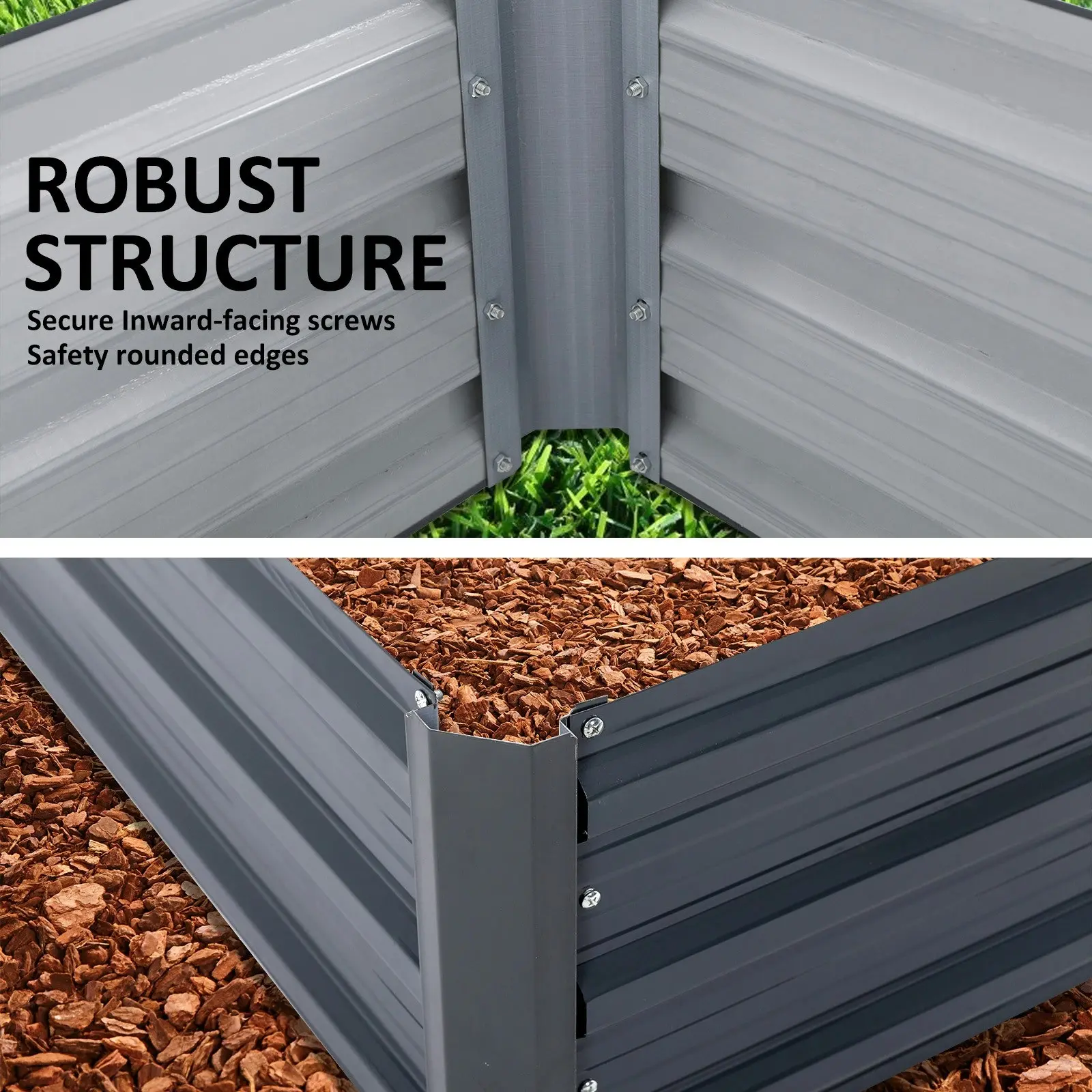 2X Raised Garden Bed Rectangular 120 x 90 x 30cm - GREY